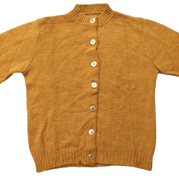 Pure Vintage 1940s-1950s Woven Yellow & Orange Long Sleeve Cardigan Sweater - Picture 3 of 12